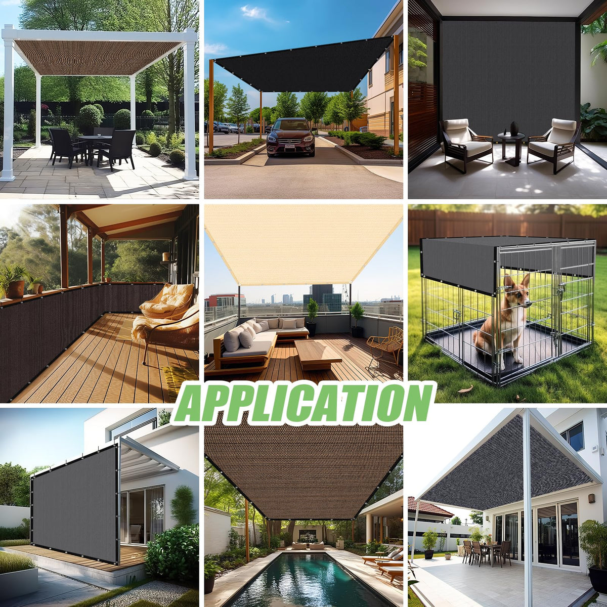 Belle Dura customizable shade cloth in Mocha for patios and yards