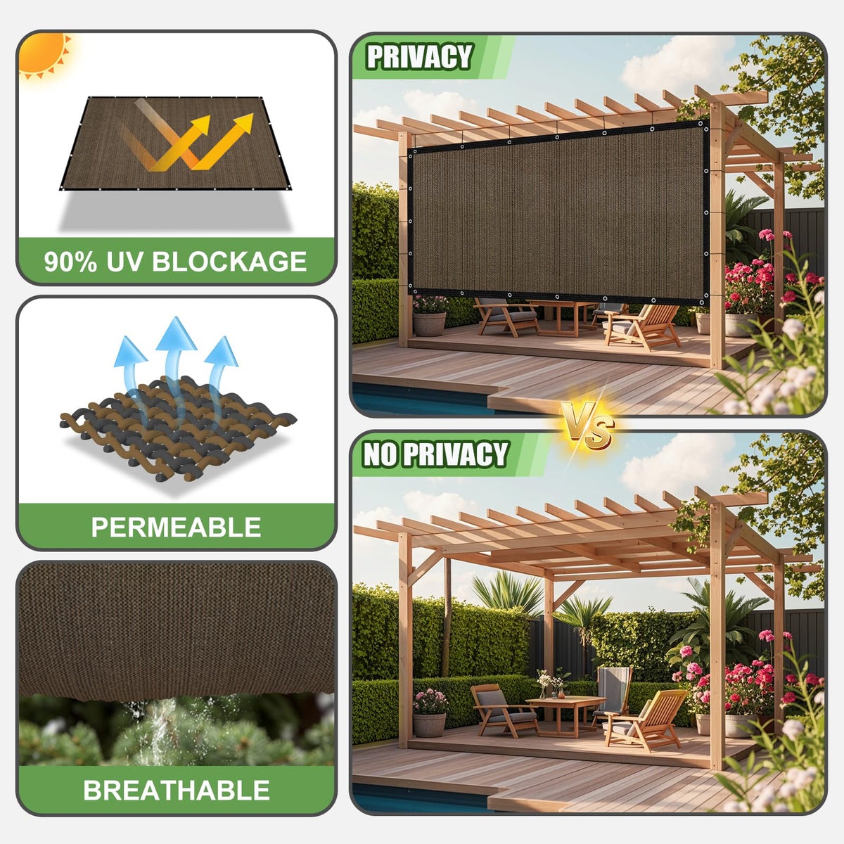 Belle Dura durable shade with stainless steel grommets withstands outdoor use