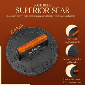 Bellemain burger press on skillet delivering even browning and grill marks.
