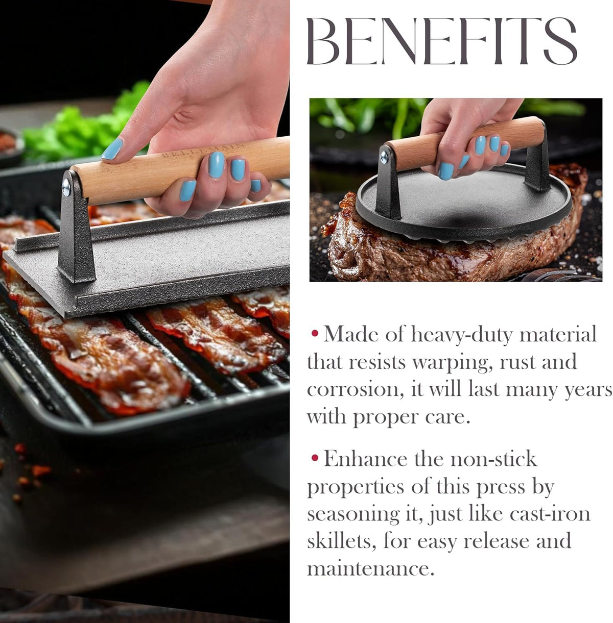 Bellemain press creating a perfect smash burger sear with crust