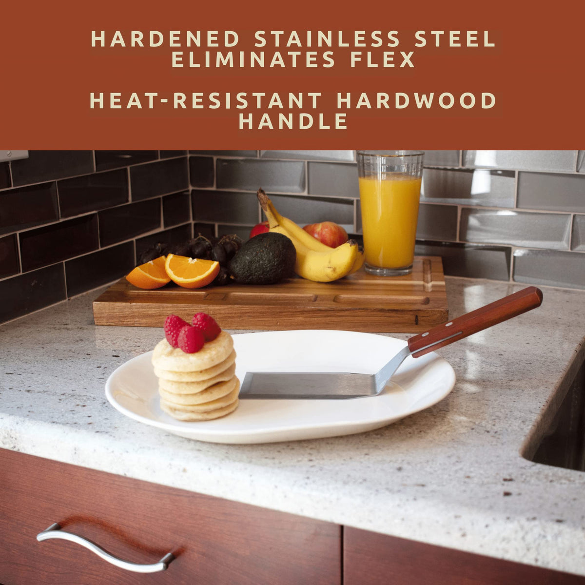Bellemain spatula flipping eggs with a thin edge for efficient turning.