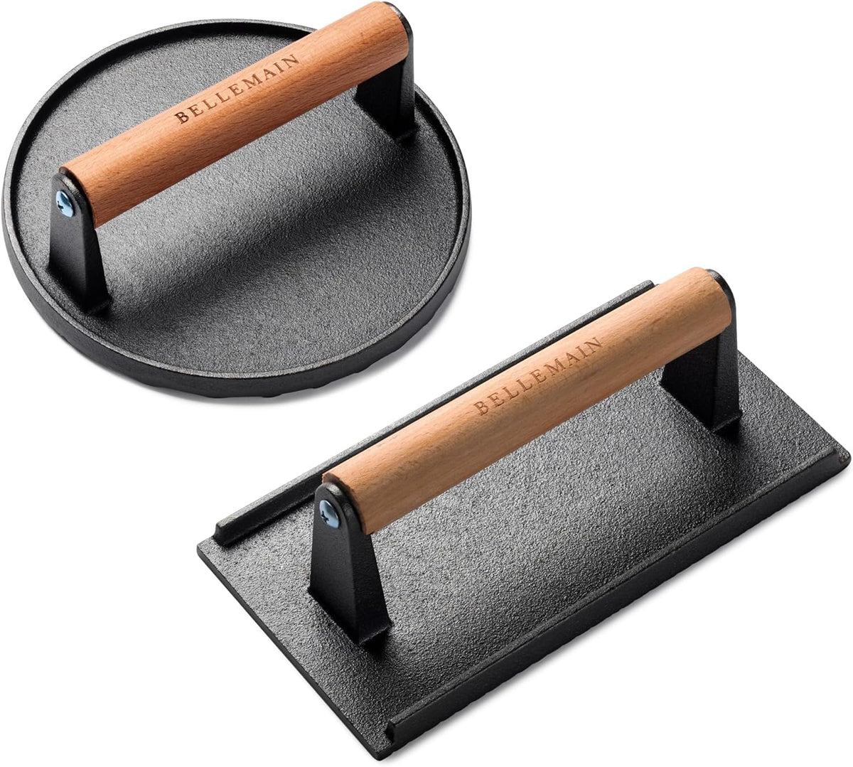 Bellemain wooden-handle grill press with ergonomic grip for safe pressing