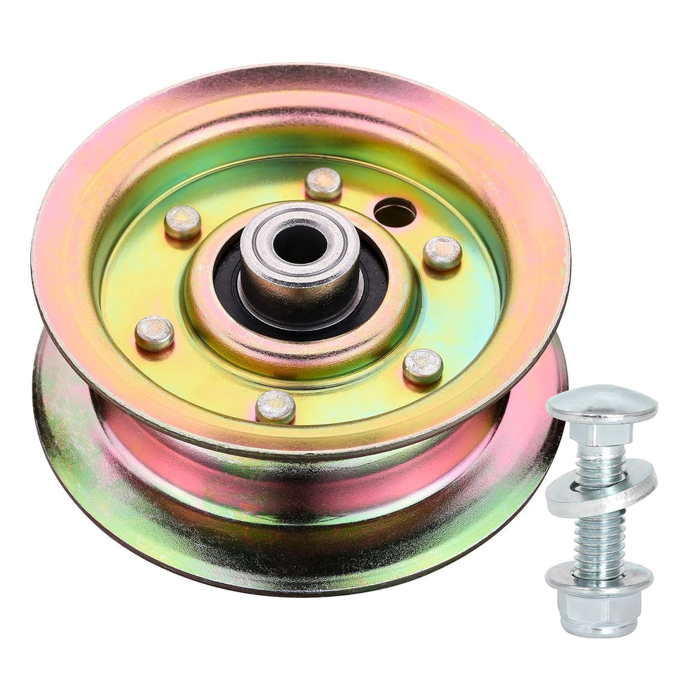 Belleone 177968 flat idler pulley front view shows durable design for mower belts