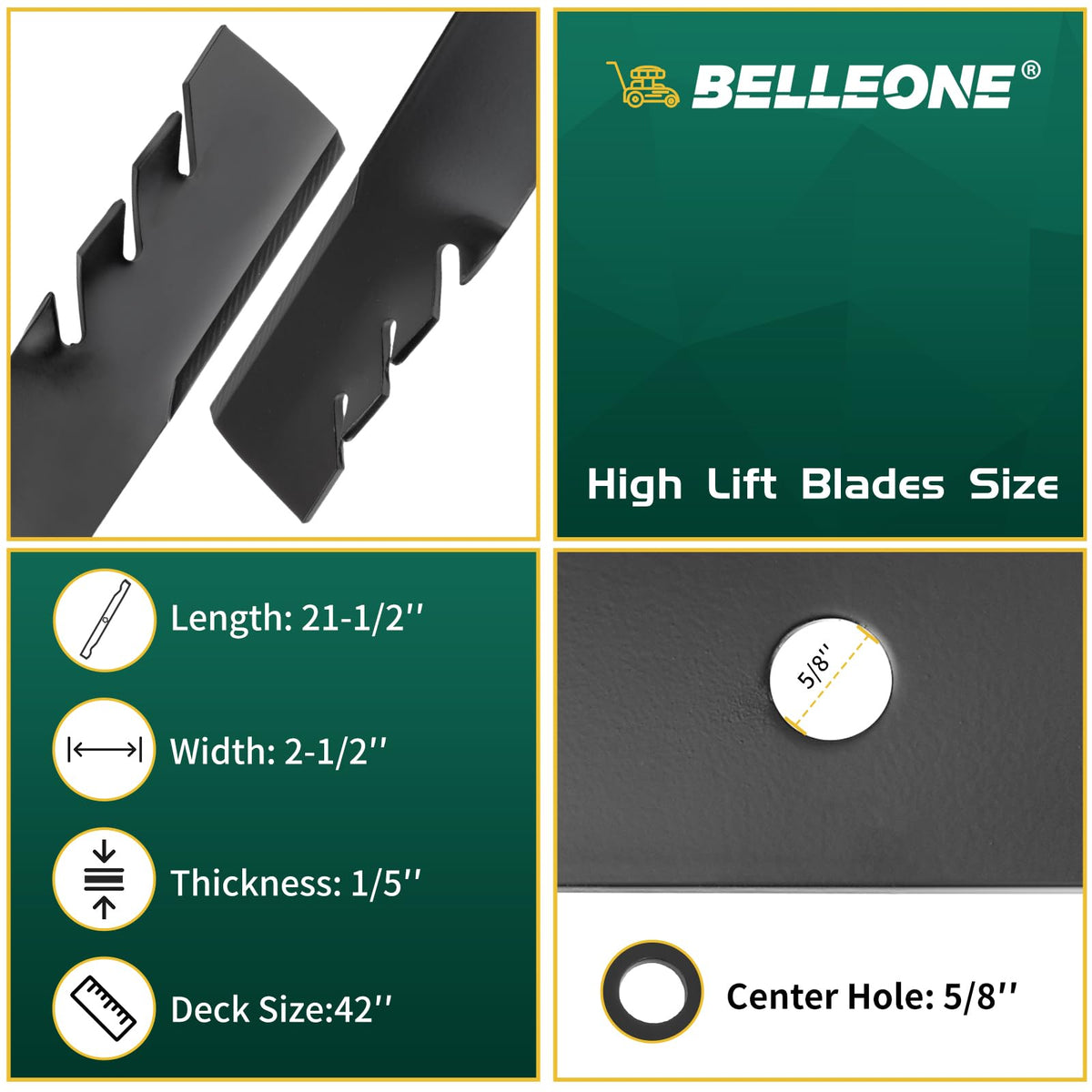 Belleone blade 21-1/2 inch length promotes balanced mowing performance.