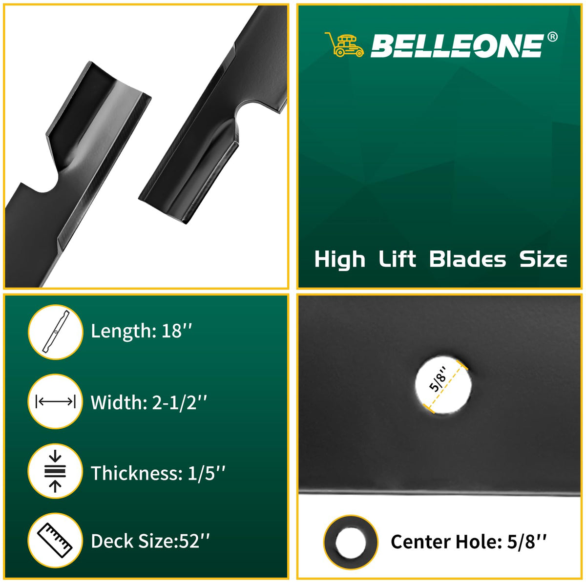 Close-up of Belleone blade cutting edge designed for smooth lawn cuts