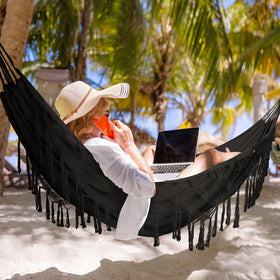 Bellzacasa hammock includes mounting straps and buckles for quick, secure outdoor setup.