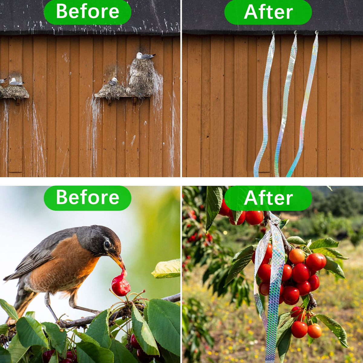 Benasan bird scare ribbon tree-branch-protection helps keep crops safe during growing season.