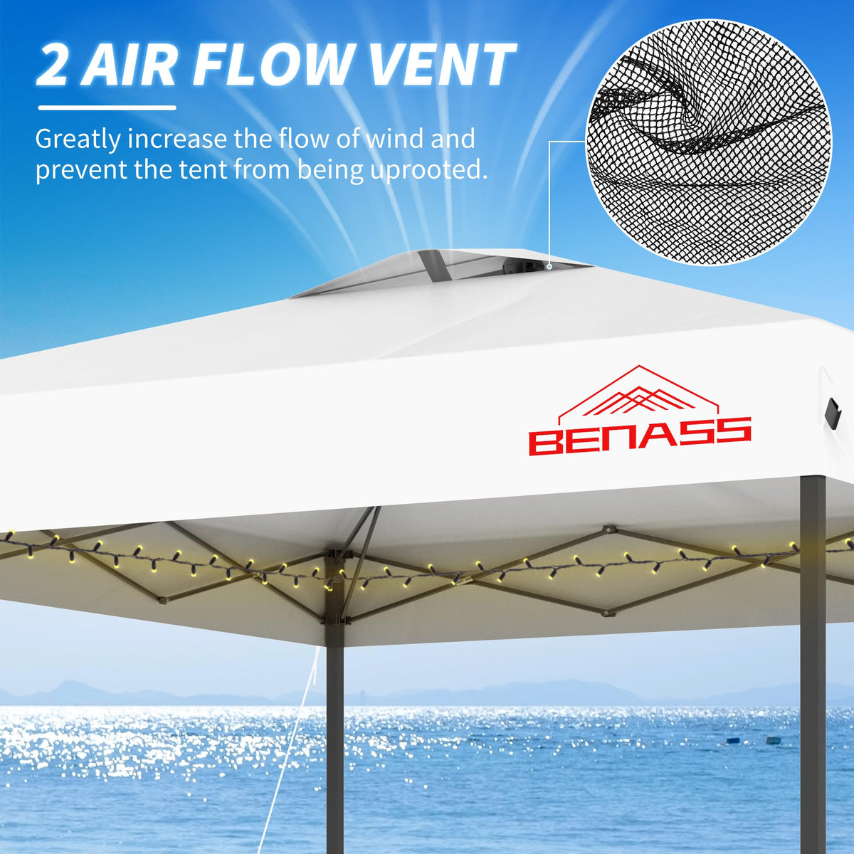 Benass adjustable-height legs offer customizable shade and height.