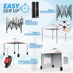 Benass four sandbags plus wind ropes secure the shelter securely.