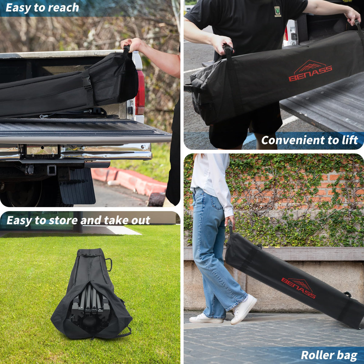 Benass removable sidewalls provide flexible open or semi-private setups.