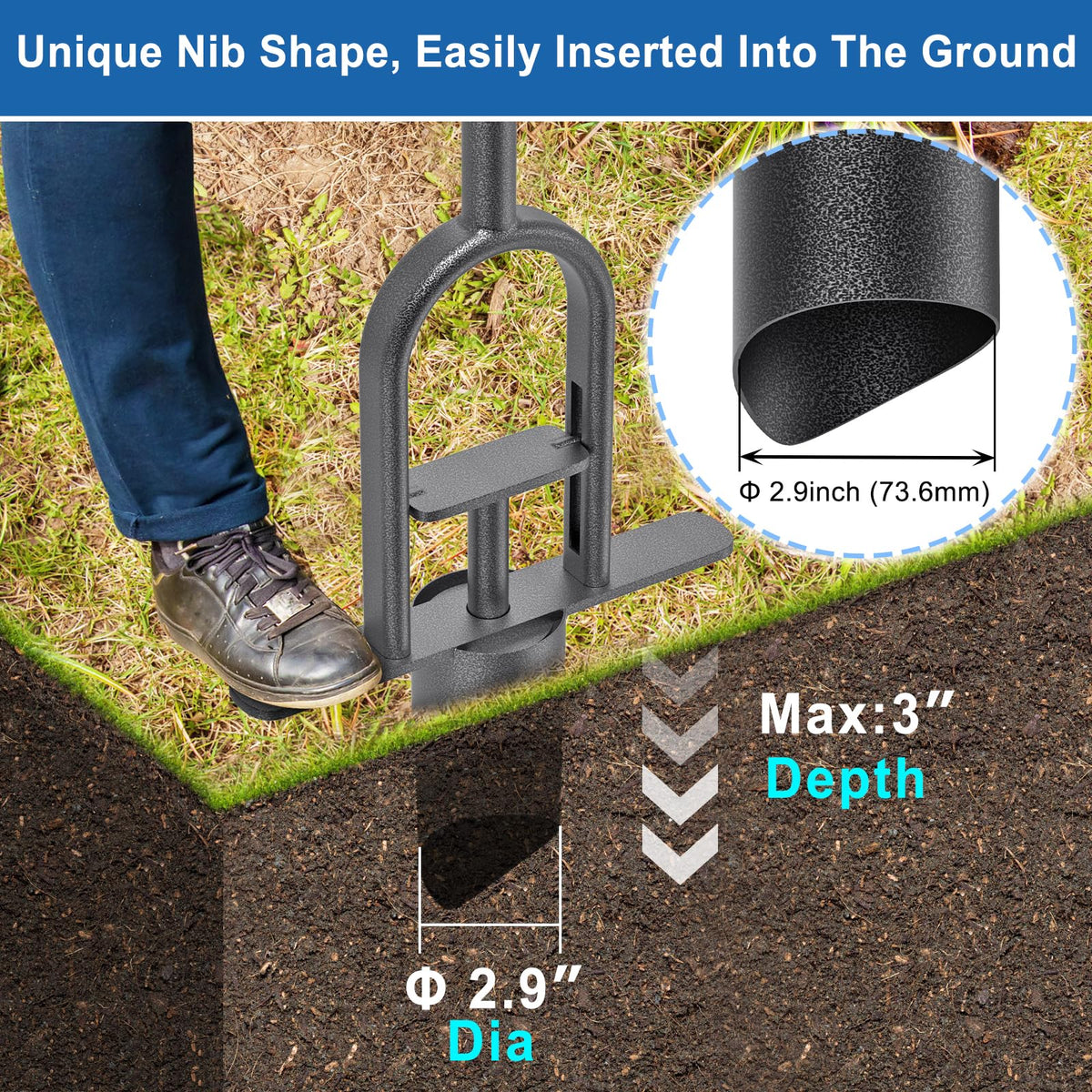 BeneLabel Grass Plugger with soft rubber grip reduces hand fatigue.