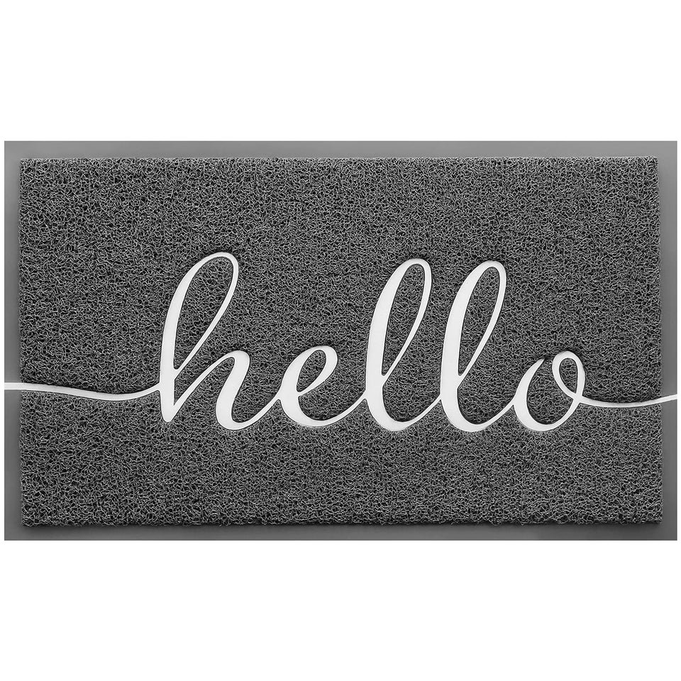 BeneathYourFeet door mat with hello embossing traps dirt at the entry
