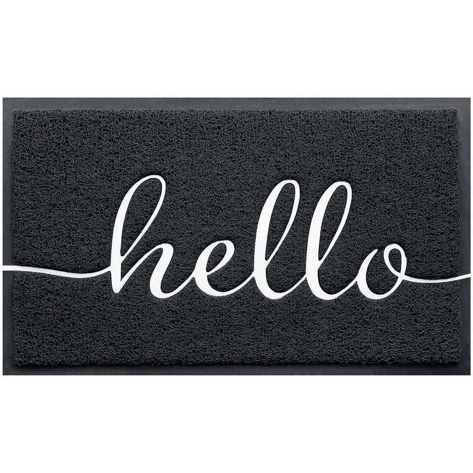 BeneathYourFeet door mat with hello embossing resists wear while welcoming guests.