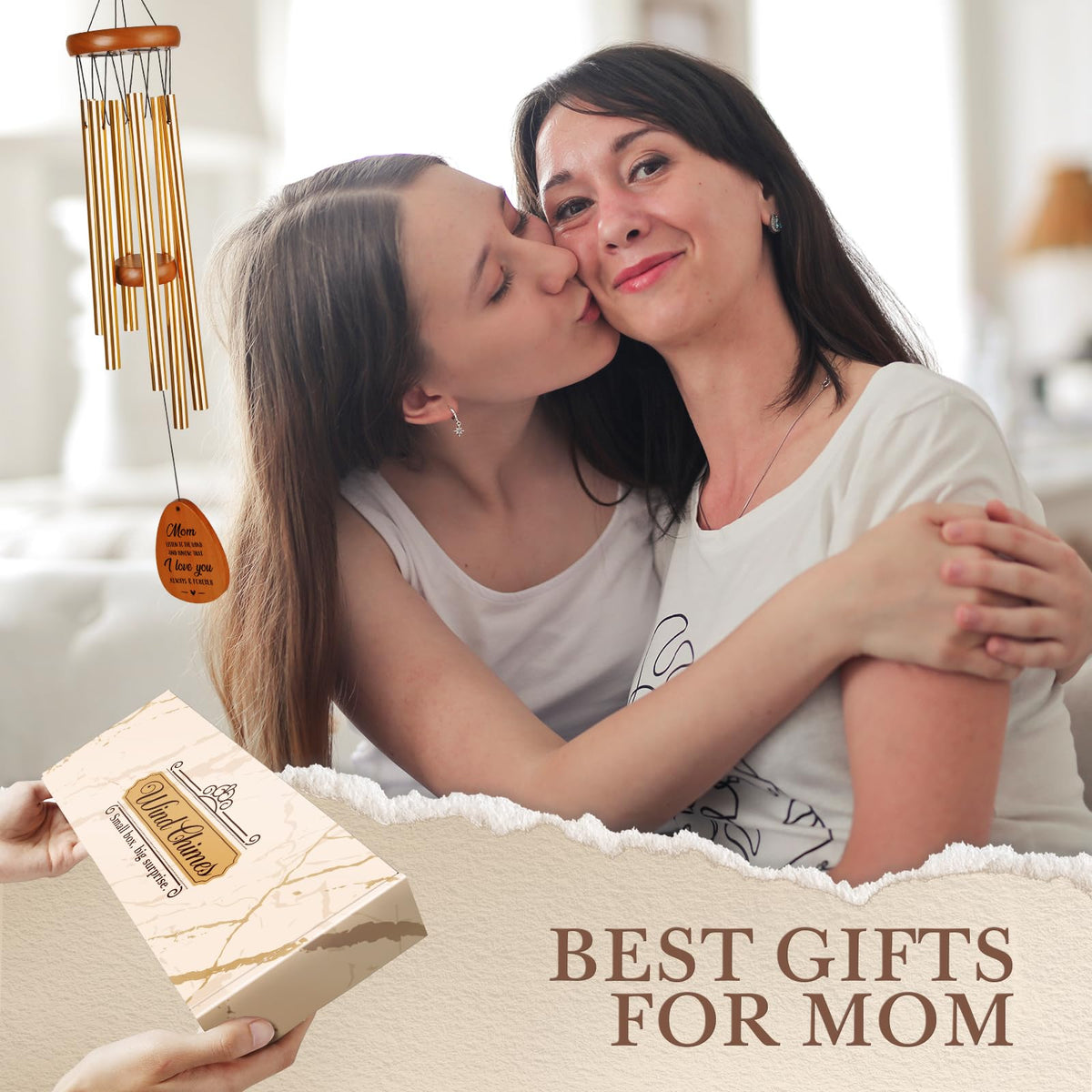 BeneCharm wind chime with flower pattern engraving adds heartfelt decor