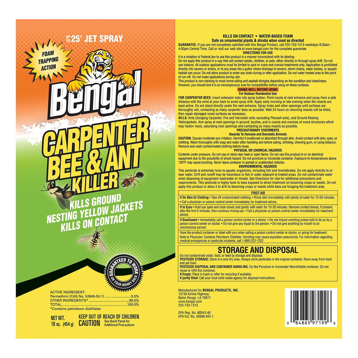 Bengal deck and siding protection spray for carpenter bees and ants.