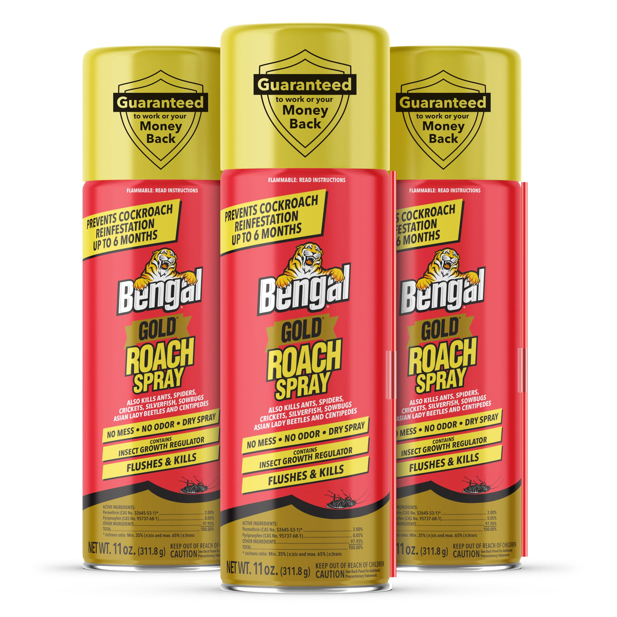 Bengal Gold Roach Spray can front for odorless indoor pest control in kitchens and baths.