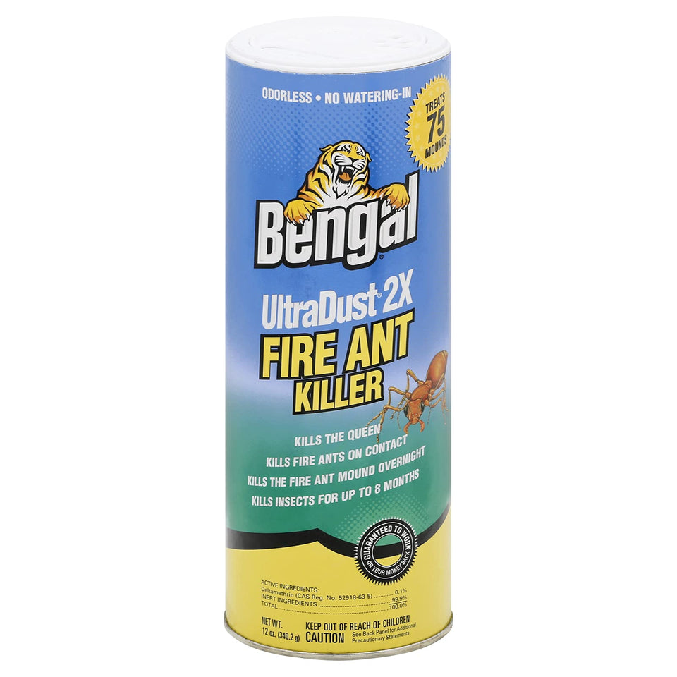 Bengal Ultradust fire ant killer 12oz shaker can ready for mound treatment and quick action.