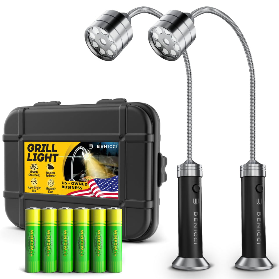 Benicci flexible LED BBQ grill light unit for hands-free grilling visibility.