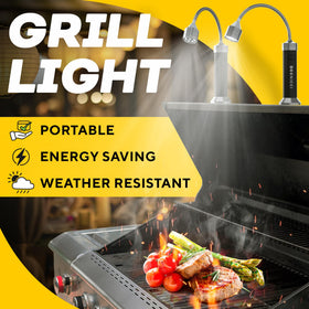 Benicci grill light with gooseneck provides adjustable illumination for precise cooking.
