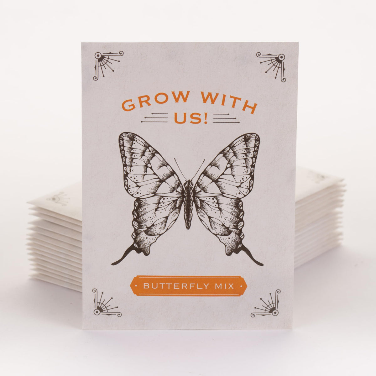 Bentley Seed Co butterfly mix packet closeup shows colorful seeds ready to plant for gifting.
