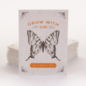 Bentley Seed Co butterfly mix packet closeup shows colorful seeds ready to plant for gifting.