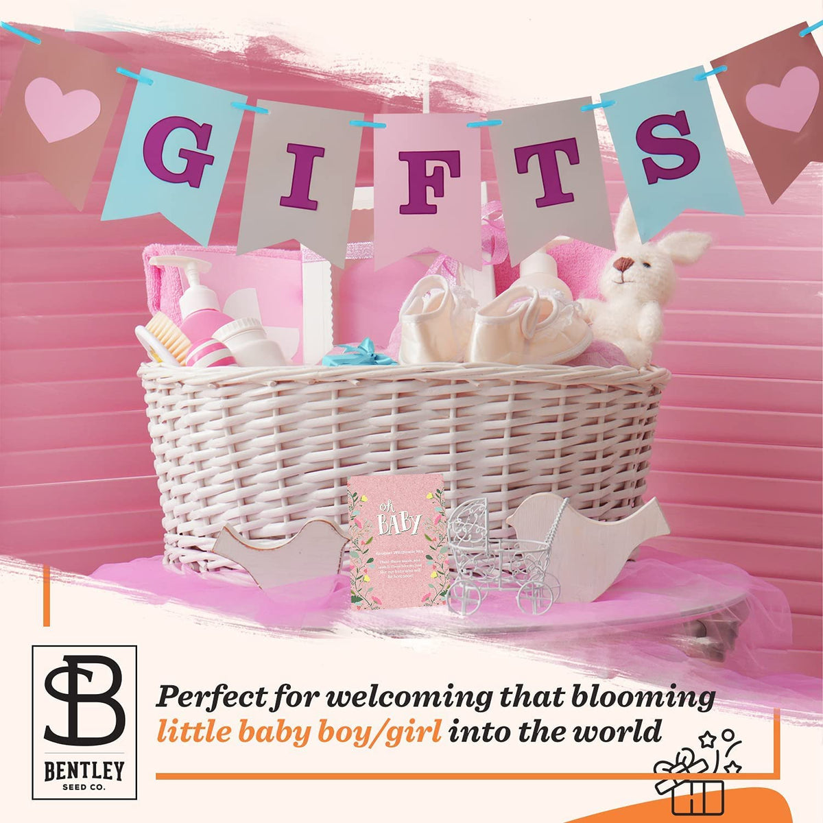 Bentley Seed Co Oh Baby pink packaging ideal for party decor