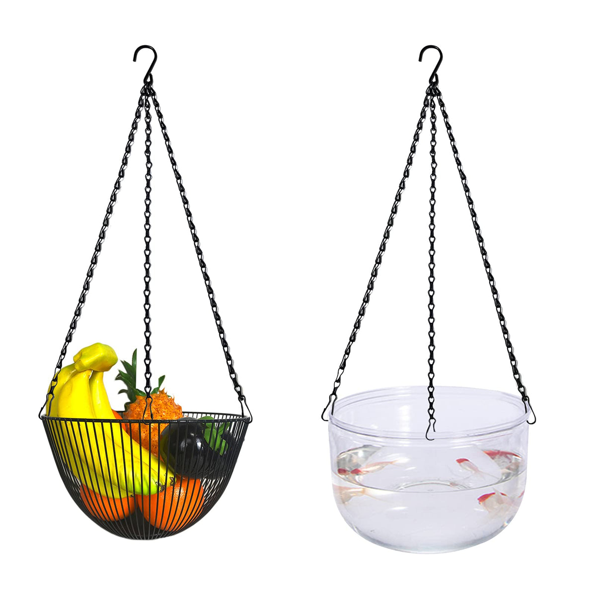 Benvo hanging chains in indoor/outdoor scene highlight rust-resistant black coating.