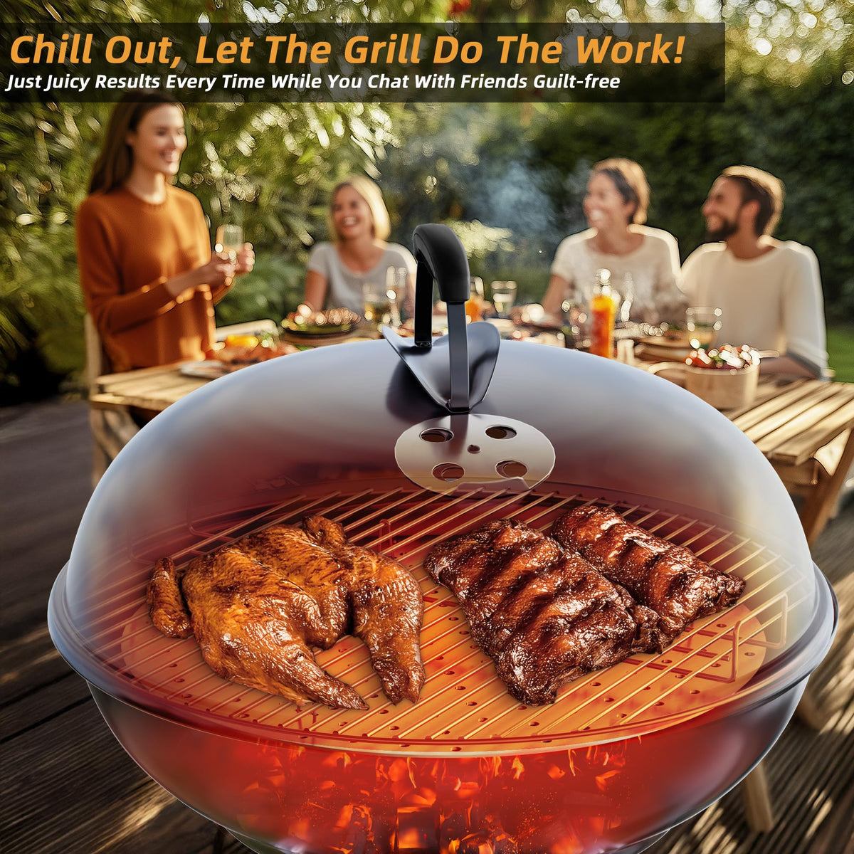 Benzoyl grill grate even heat design promotes uniform doneness across the grate.
