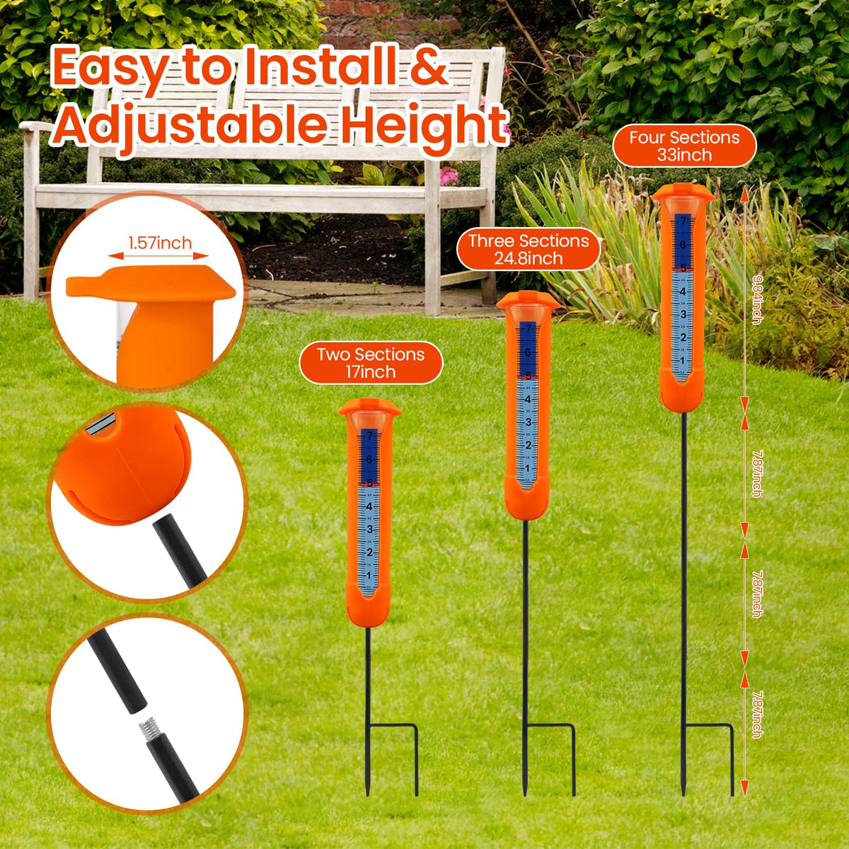 Beofinest rain gauge with ground-plug provides stable setup in windy spaces.