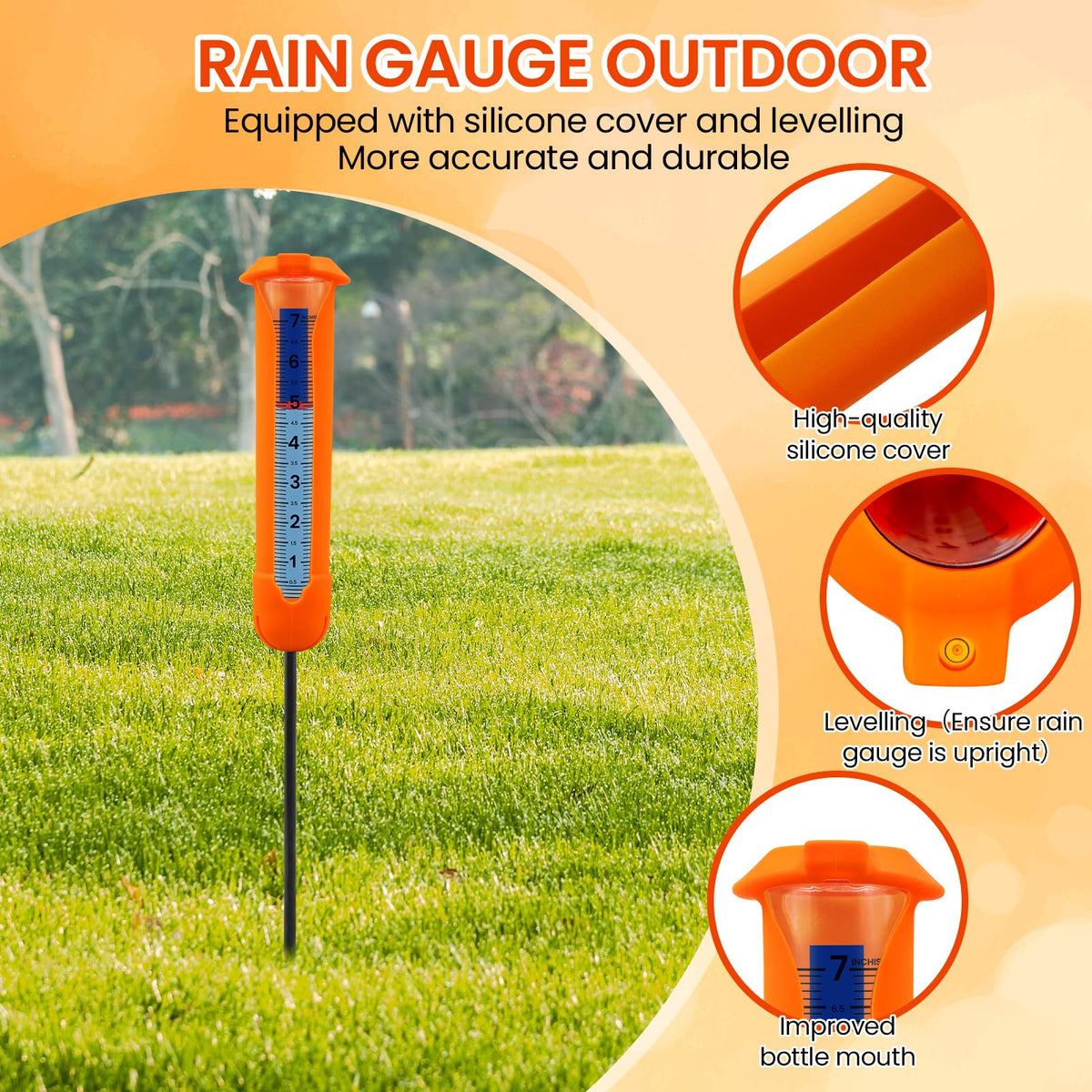Beofinest rain gauge with leveling-bubble ensures precise vertical readings.
