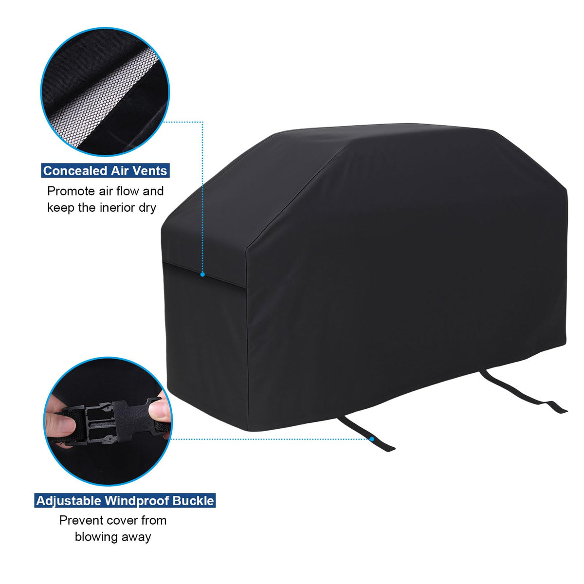 BEOTBRMI cover uses click-close straps for secure fit in windy patios.
