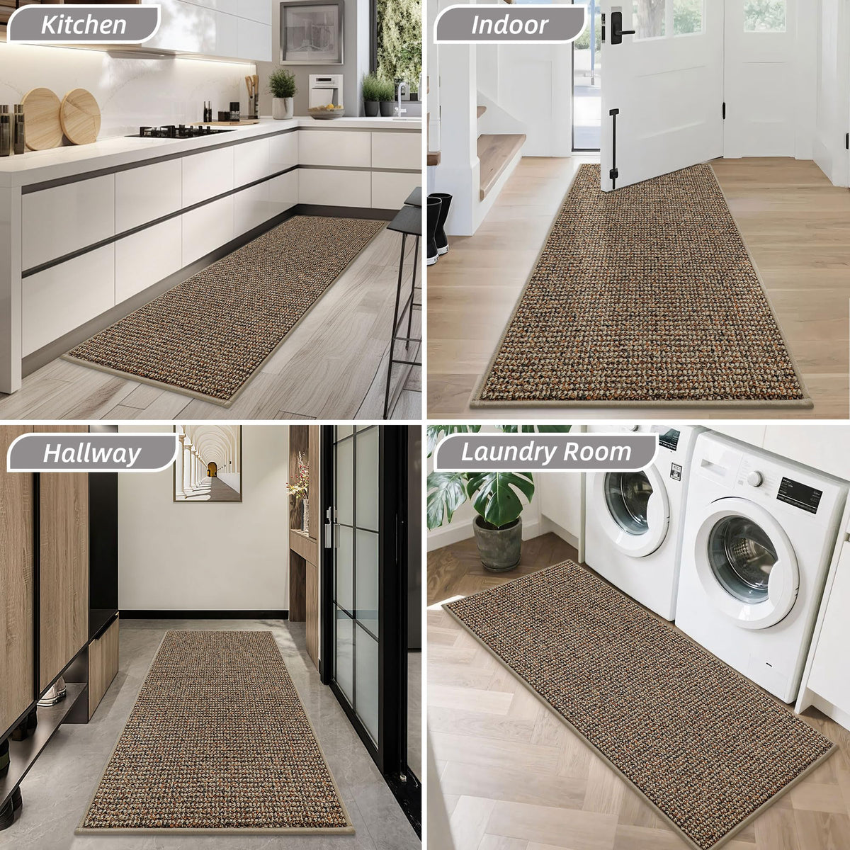 Low-profile design blends with décor while covering high-traffic mat area.