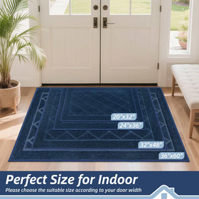 BEQHAUSE Navy blue pattern mat adds style while catching mud at doors.