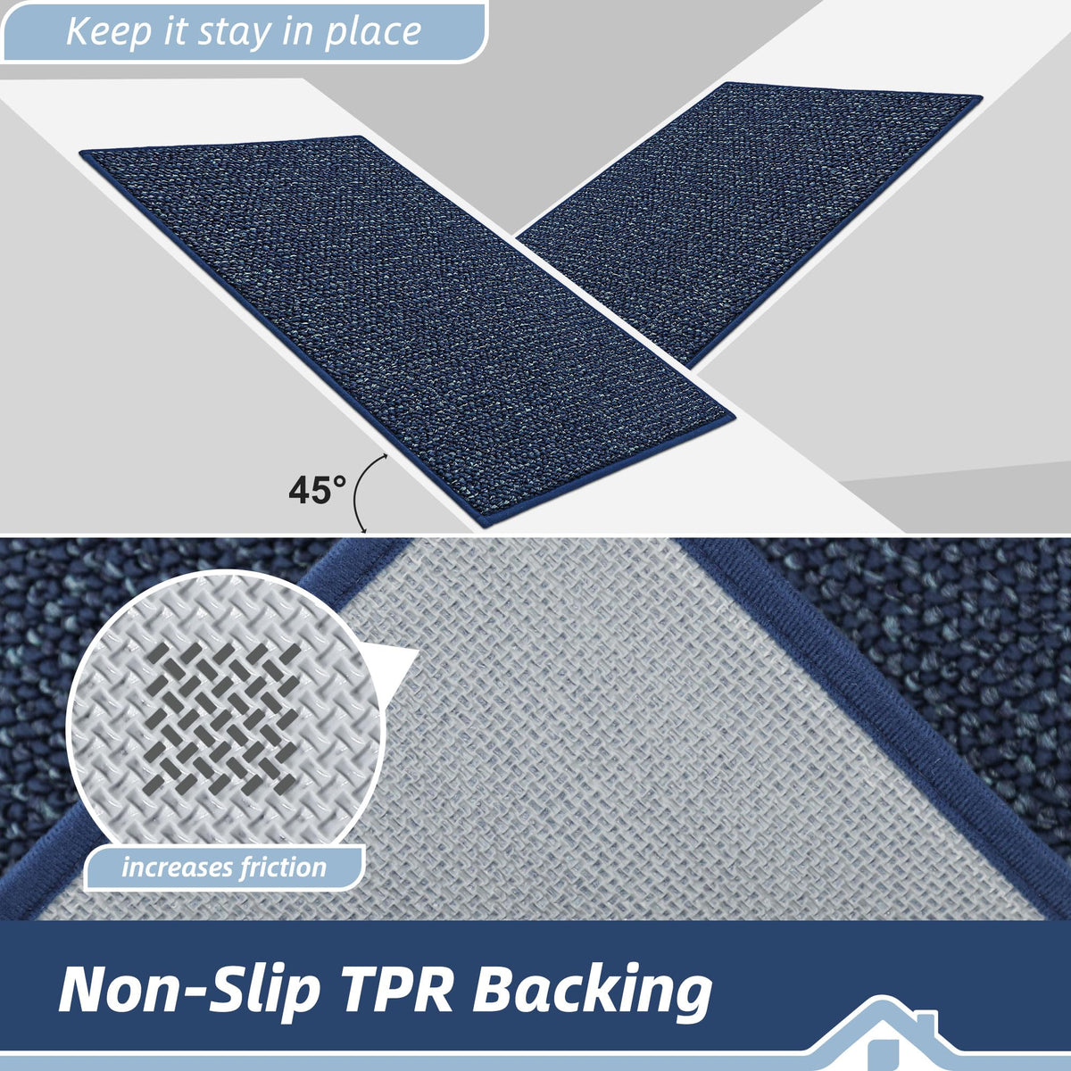 Indoor BEQHAUSE entryway mat suitable for front or back doors in blue.