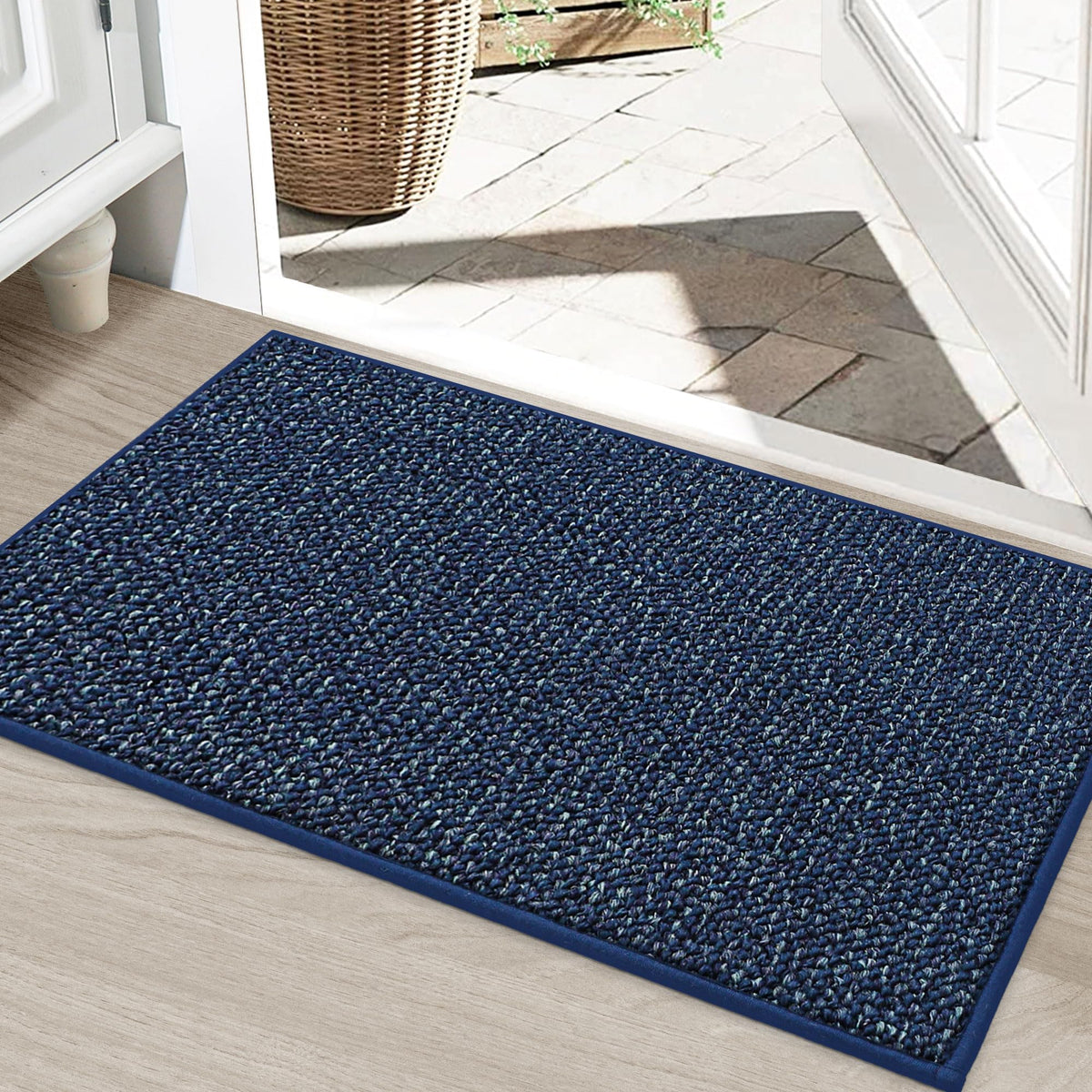 BEQHAUSE Dirt Trapper Door Mat blue traps dirt and moisture for cleaner entryways.