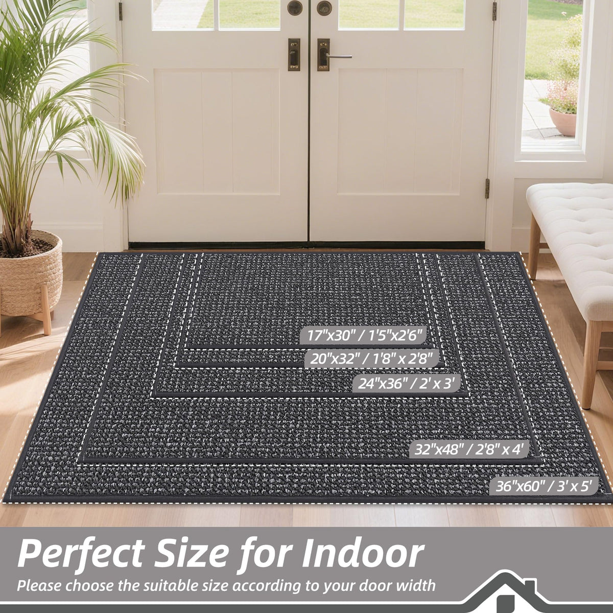 BEQHAUSE Dirt Trapper Door Mat for entryways absorbs moisture to reduce tracking.