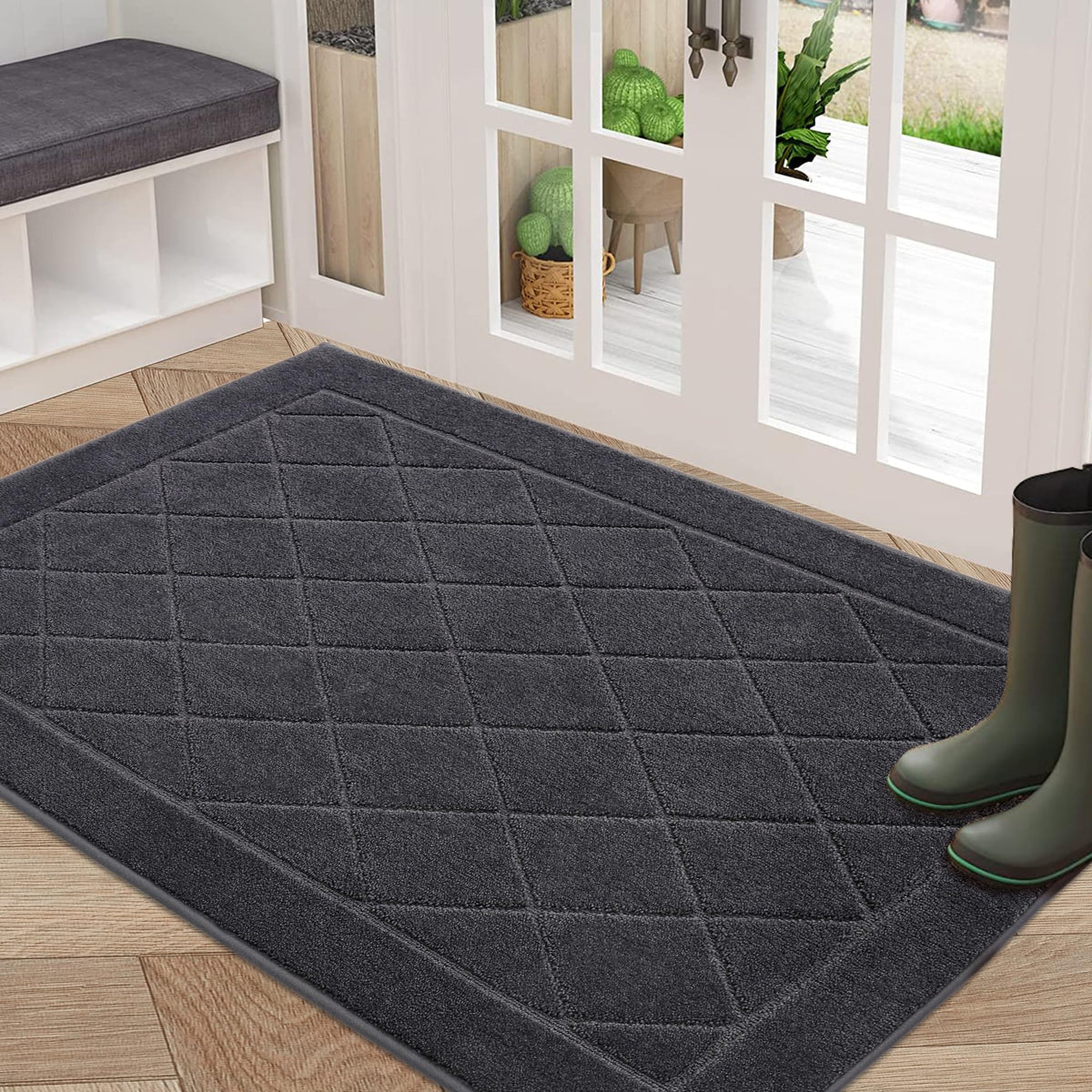 BEQHAUSE Dirt Trapper Door Mat front door close-up highlights absorbent fibers