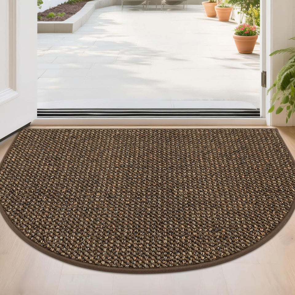 BEQHAUSE Dirt Trapper half-circle door mat at front door absorbs moisture and traps dirt