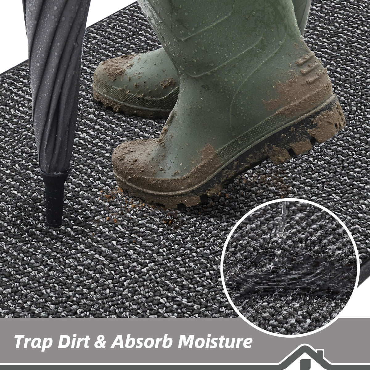 BEQHAUSE Dirt Trapper Door Mat with non-slip backing stays in place on dry floors.