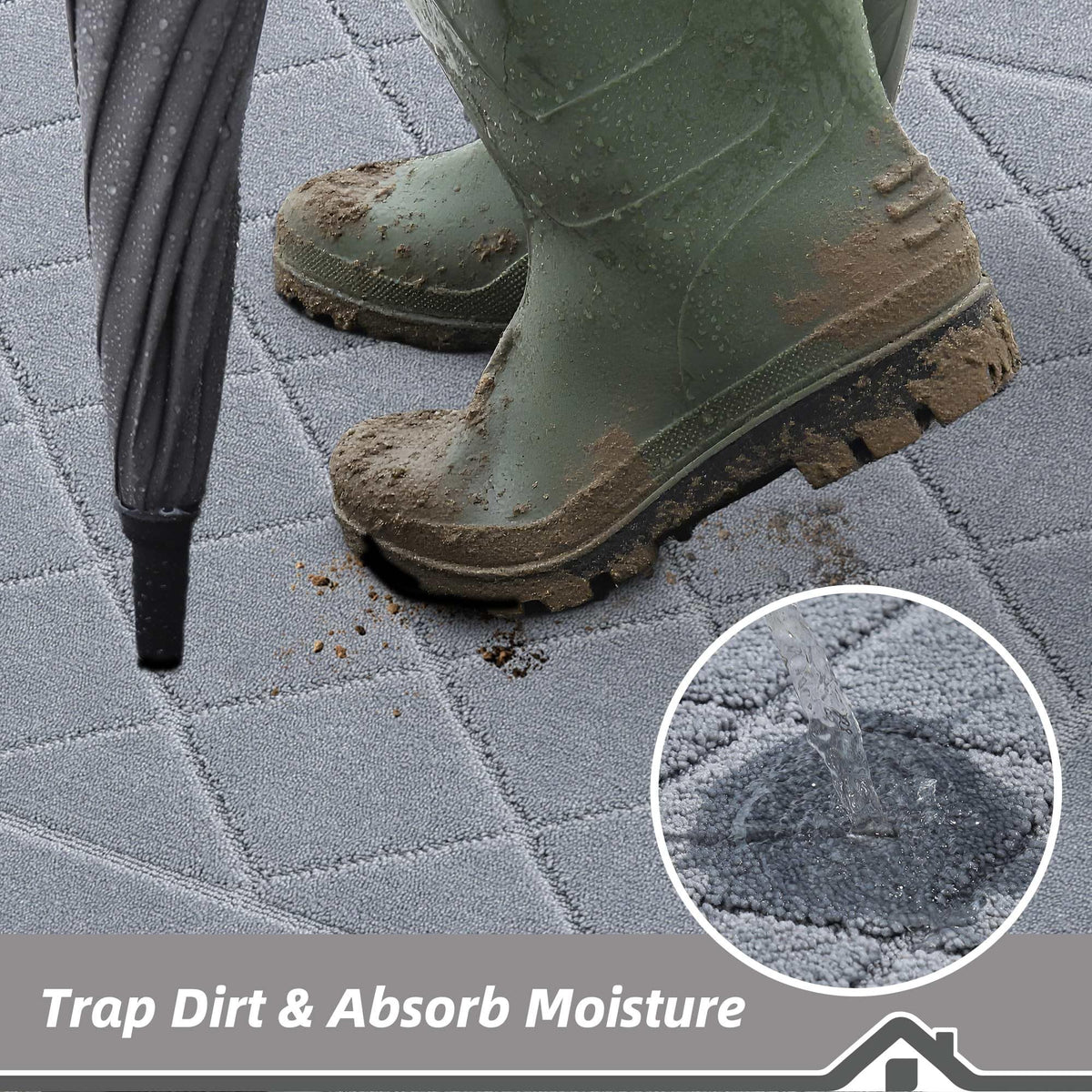 BEQHAUSE Dirt Trapper Door Mat handles wet shoes and scrapes dirt at the door