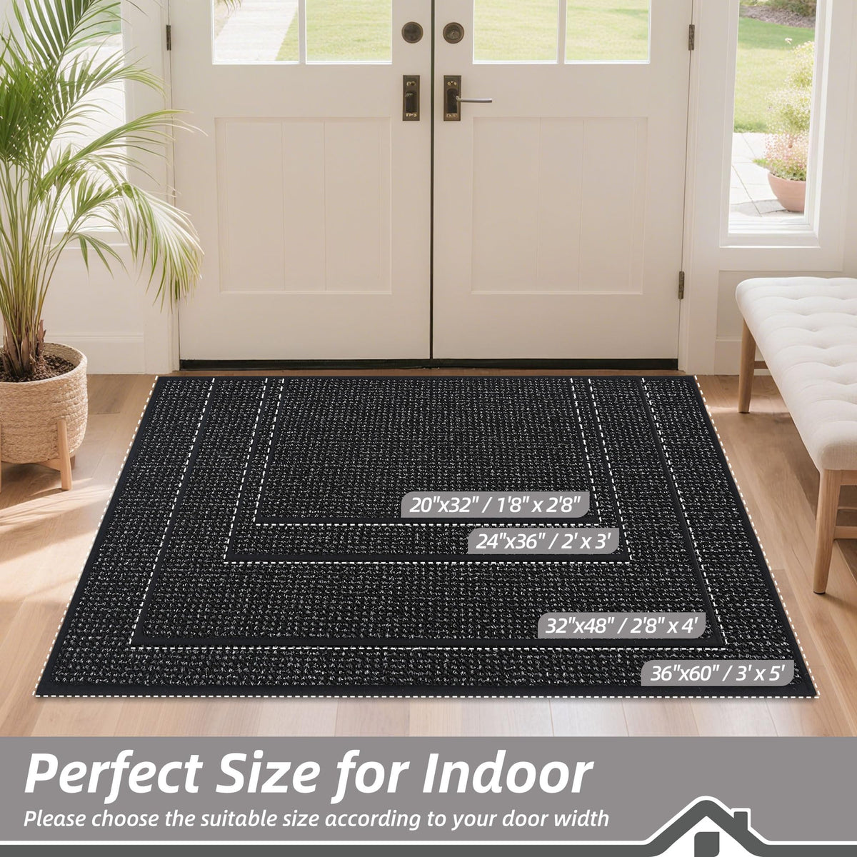 BEQHAUSE Dirt Trapper entryway mat stays put with non-slip backing.