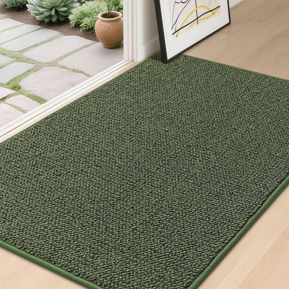 BEQHAUSE Dirt Trapper front door mat in green with dirt-scrape action