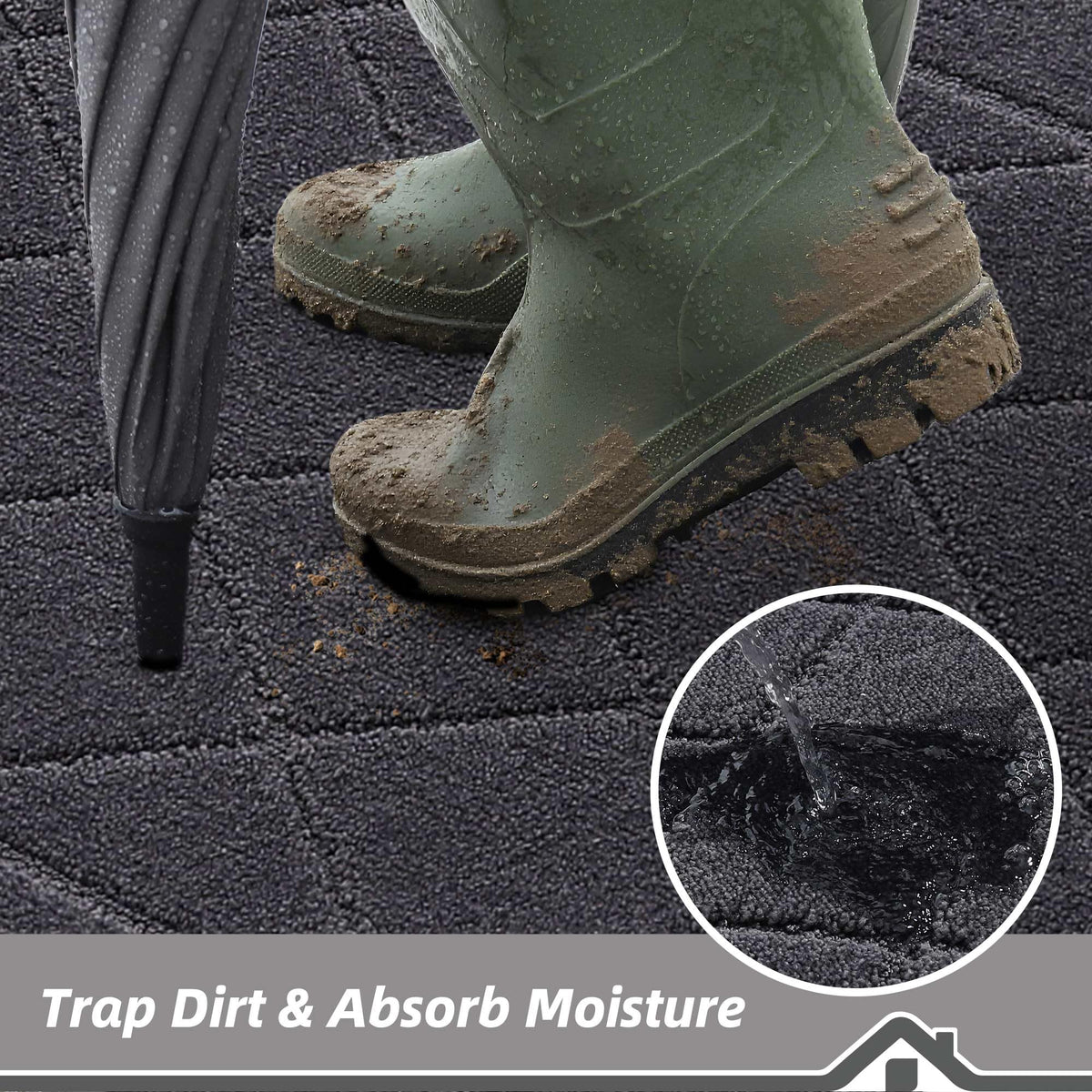 BEQHAUSE Non-slip door mat for back door with durable polyester traps moisture