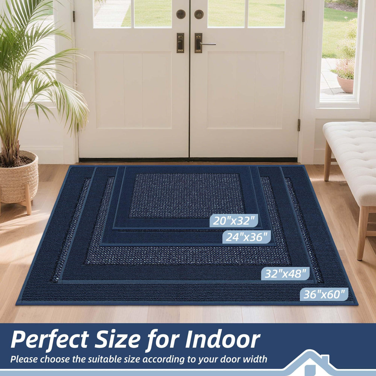 BEQHAUSE non-slip blue door mat with secure backing ensures stability.