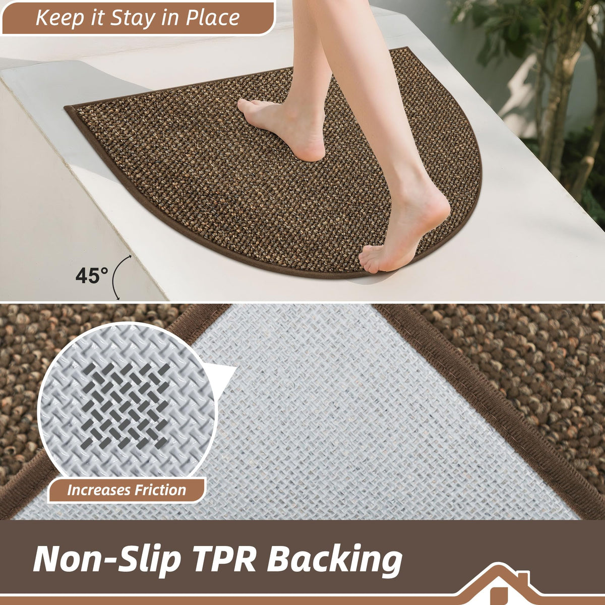 BEQHAUSE door mat placed at entrance demonstrates low profile clearance under doors