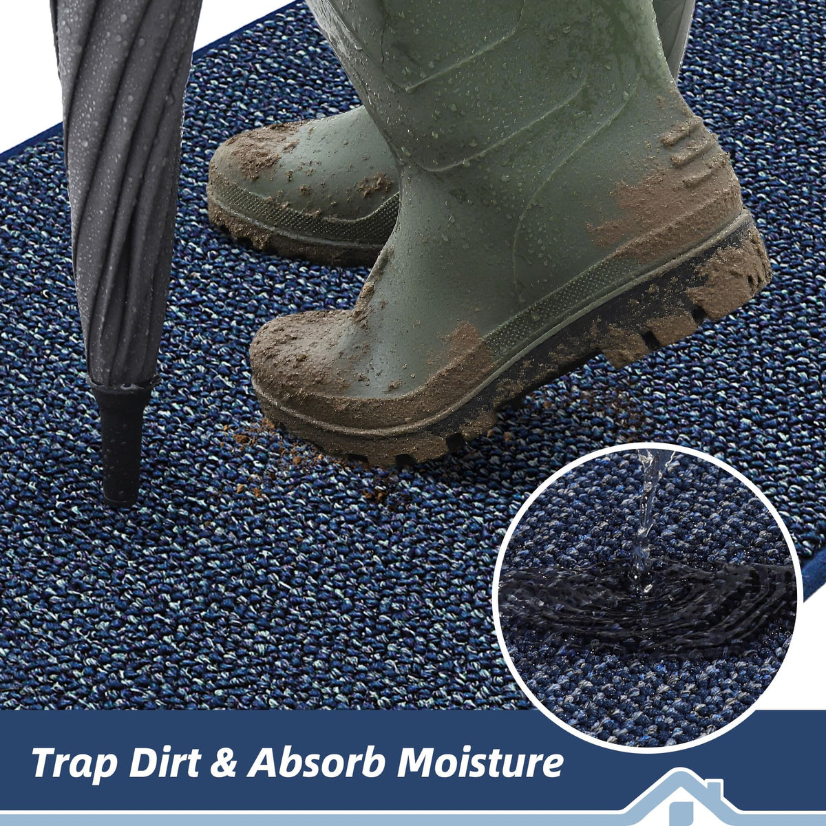 Low-profile BEQHAUSE mat fits under doors without snagging.