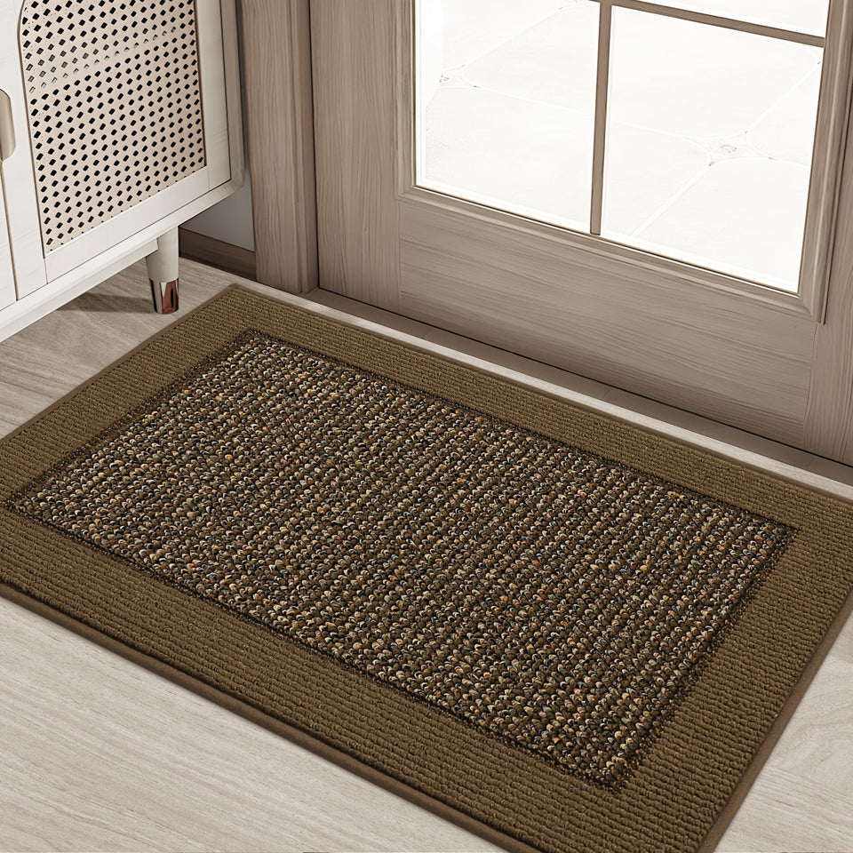 BEQHAUSE front door mat 20x32 traps dirt and moisture for cleaner entryways.
