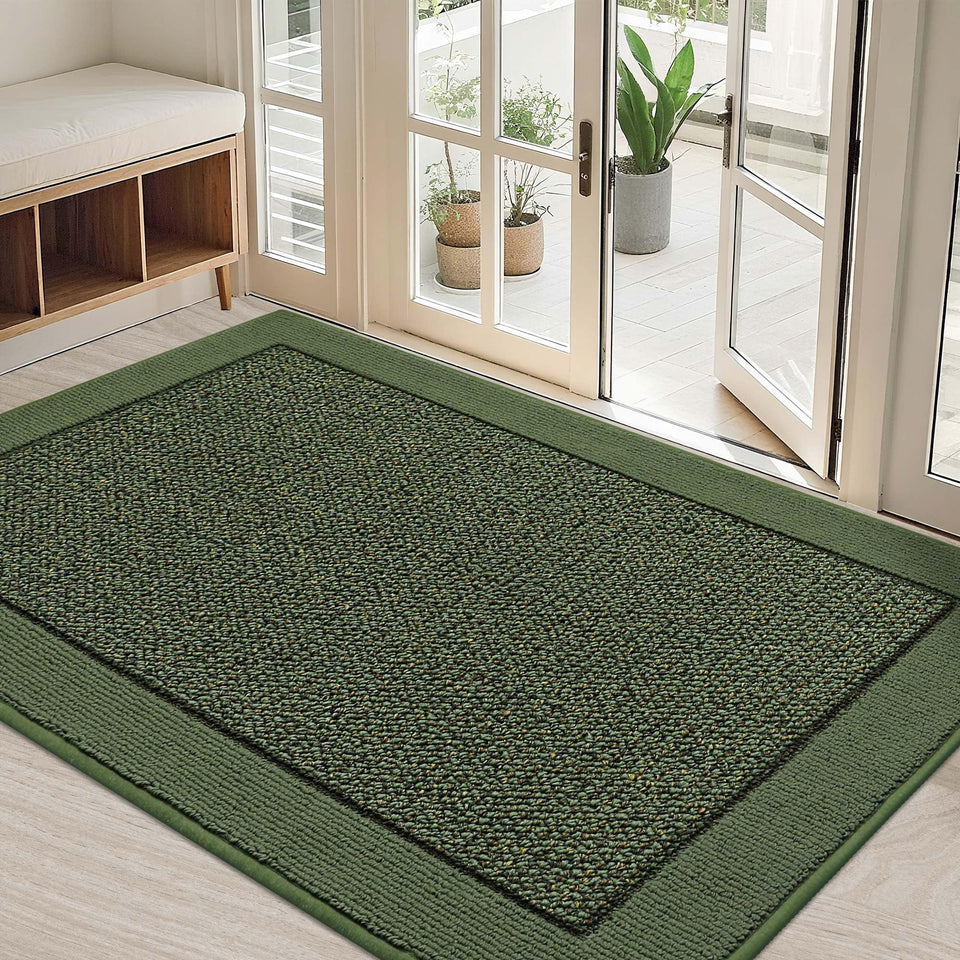 BEQHAUSE indoor door mat 32x48 in green traps dirt and moisture