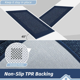BEQHAUSE non-slip backing mat blue stays in place on clean floors.
