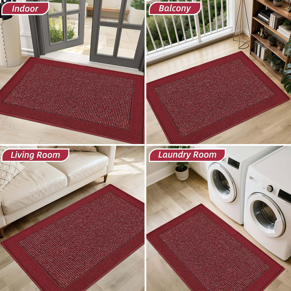 BEQHAUSE indoor door mat red entryway setup shown in doorway for easy transition